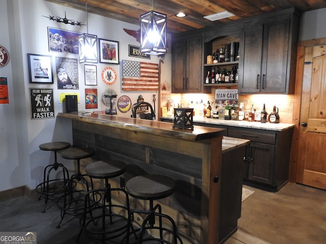 366 Shepherds Way, Morganton, GA 30560 - indoor dry bar with wood ceiling, pendant lighting, and backsplash