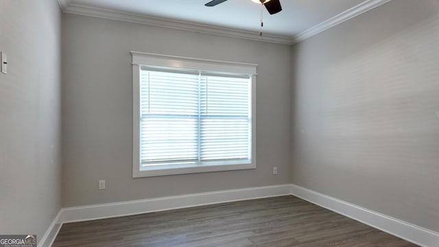 216 Morningside Dr, Thomasville, GA 31792 - empty room with ceiling fan, crown molding, baseboards, and dark wood finished floors