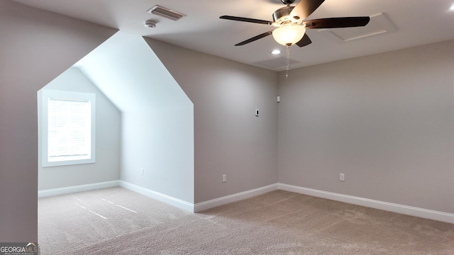 216 Morningside Dr, Thomasville, GA 31792 - bonus room featuring a ceiling fan, recessed lighting, baseboards, visible vents, and light carpet