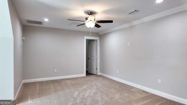 216 Morningside Dr, Thomasville, GA 31792 - spare room featuring visible vents, recessed lighting, ceiling fan, carpet flooring, and baseboards