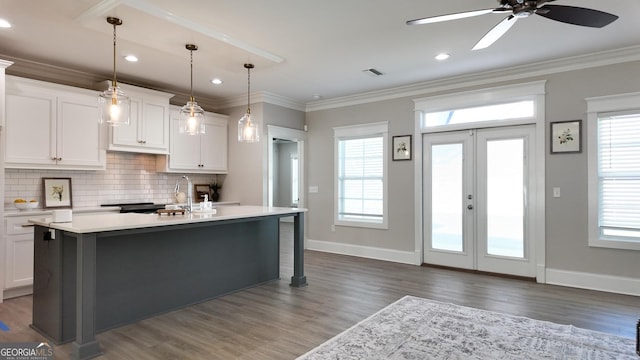216 Morningside Dr, Thomasville, GA 31792 - kitchen featuring tasteful backsplash, light countertops, baseboards, and dark wood finished floors