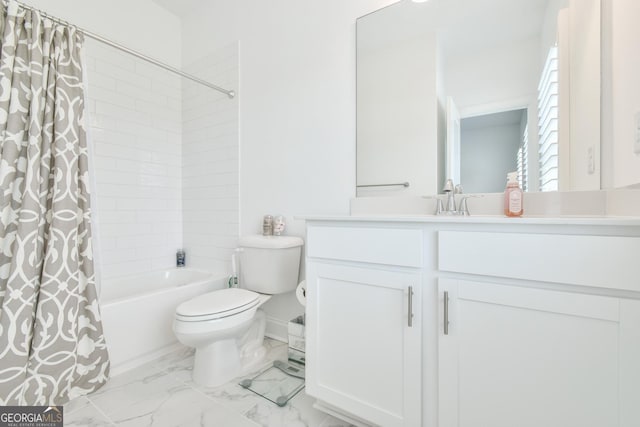 3313 Bartee Walk, Suwanee, GA 30024 - full bathroom with toilet, shower / bath combo, marble finish floor, and vanity