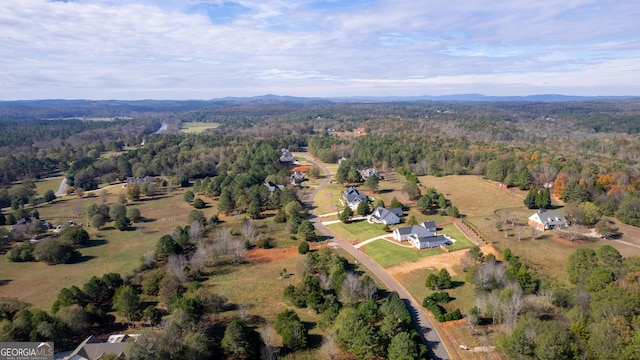 bird's eye view with a mountain view and a view of trees