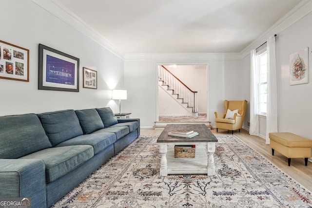 2244 Deer Ridge Dr, Tucker, GA 30087 - living room with ornamental molding, wood finished floors, stairway, and baseboards