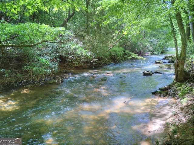property view of water featuring a forest view