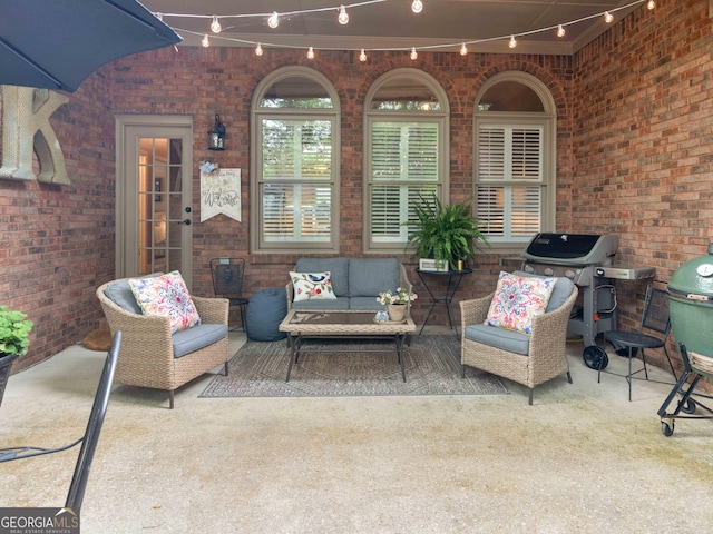 view of patio featuring an outdoor hangout area and area for grilling