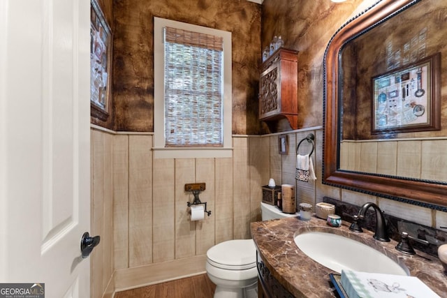 533 Birch River Dr Unit 17, Dahlonega, GA 30533 - half bath with vanity, toilet, tile walls, and wood finished floors