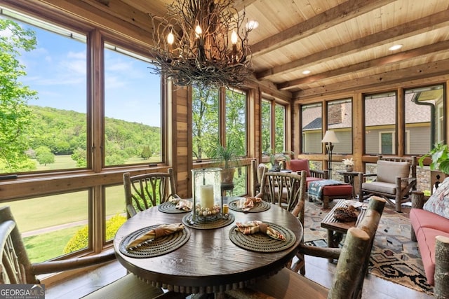 533 Birch River Dr Unit 17, Dahlonega, GA 30533 - sunroom featuring a chandelier, hardwood / wood-style floors, and wood ceiling with exposed beams
