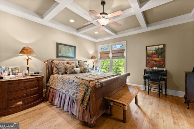 533 Birch River Dr Unit 17, Dahlonega, GA 30533 - bedroom with coffered ceiling, light wood-style floors, beamed ceiling, baseboards, and recessed lighting