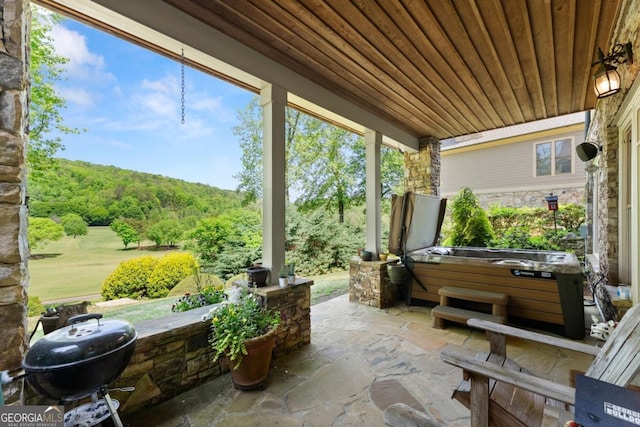 533 Birch River Dr Unit 17, Dahlonega, GA 30533 - view of patio featuring a hot tub, a wooded view, and grilling area
