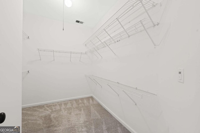 spacious closet with visible vents and carpet