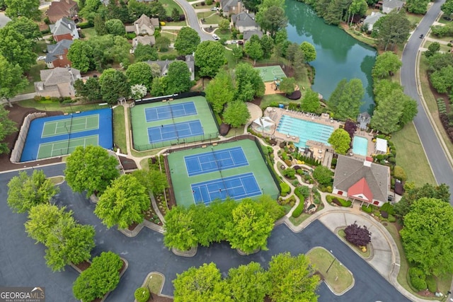 aerial view with a water view