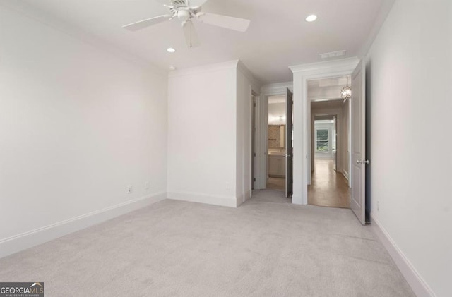 210 Marjean Way, Alpharetta, GA 30009 - unfurnished bedroom featuring light carpet, crown molding, recessed lighting, baseboards, and a ceiling fan