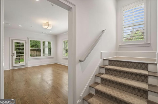210 Marjean Way, Alpharetta, GA 30009 - staircase featuring wood finished floors, baseboards, and recessed lighting