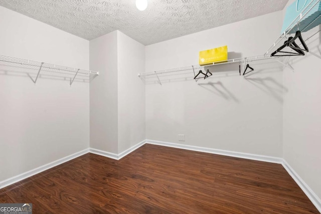 walk in closet with wood finished floors