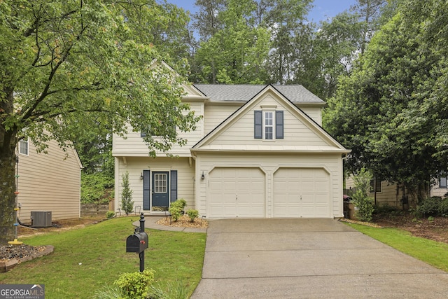715 Alstonefield Dr, Alpharetta, GA 30004 - traditional home featuring central AC unit, concrete driveway, a front yard, and an attached garage