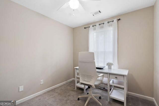 4355 Saddlewood Ct, Gillsville, GA 30543 - carpeted home office featuring a ceiling fan and baseboards