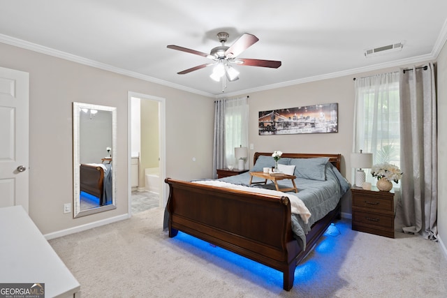 4355 Saddlewood Ct, Gillsville, GA 30543 - bedroom with ornamental molding, carpet, ensuite bath, and ceiling fan
