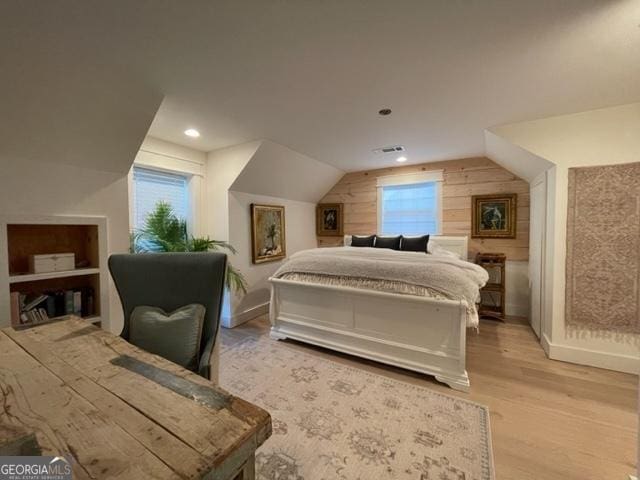 185 A W Roberts Dr, Ball Ground, GA 30107 - bedroom featuring vaulted ceiling, light wood-style flooring, recessed lighting, and baseboards