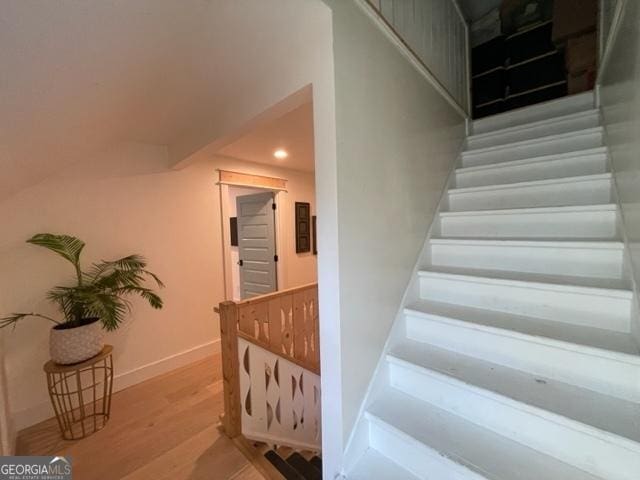 185 A W Roberts Dr, Ball Ground, GA 30107 - stairs featuring wood finished floors, recessed lighting, and baseboards