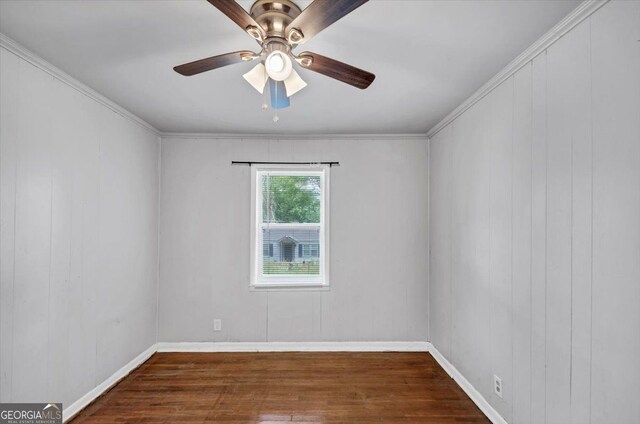 844 Oak St NW, Atlanta, GA 30318 - spare room with ceiling fan, crown molding, baseboards, and dark wood finished floors