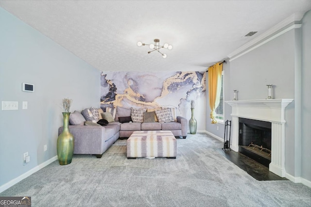1314 Durham Ter, Mcdonough, GA 30252 - carpeted living room featuring a fireplace with flush hearth and crown molding