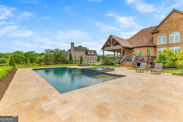 770 Tralee Dr, Fayetteville, GA 30215 - view of swimming pool with a patio area, a wooden deck, and a pool with connected hot tub