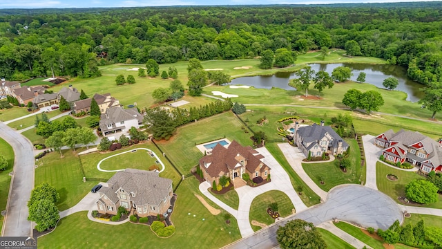 770 Tralee Dr, Fayetteville, GA 30215 - birds eye view of property with view of golf course, a water view, a residential view, and a view of trees