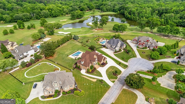 770 Tralee Dr, Fayetteville, GA 30215 - birds eye view of property with a water view, a wooded view, a residential view, and view of golf course