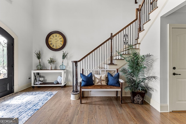 770 Tralee Dr, Fayetteville, GA 30215 - entrance foyer featuring stairs, a high ceiling, baseboards, and wood finished floors