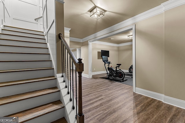 770 Tralee Dr, Fayetteville, GA 30215 - staircase with ornamental molding, baseboards, and wood finished floors