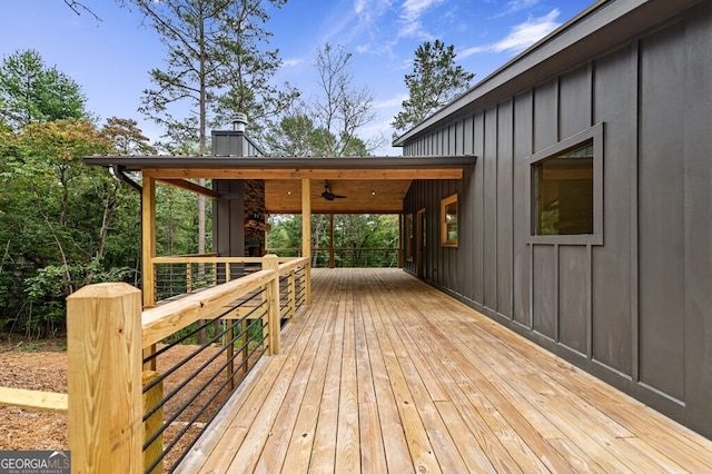 wooden deck with ceiling fan