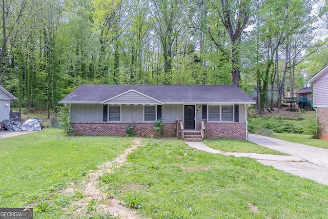 4089 Lindsey Dr, Decatur, GA 30035 - single story home featuring covered porch, a front lawn, brick siding, and board and batten siding