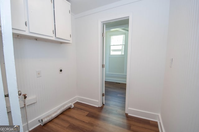 31 Saint Clair St, Newnan, GA 30263 - washroom featuring hookup for an electric dryer, cabinet space, dark wood finished floors, and baseboards
