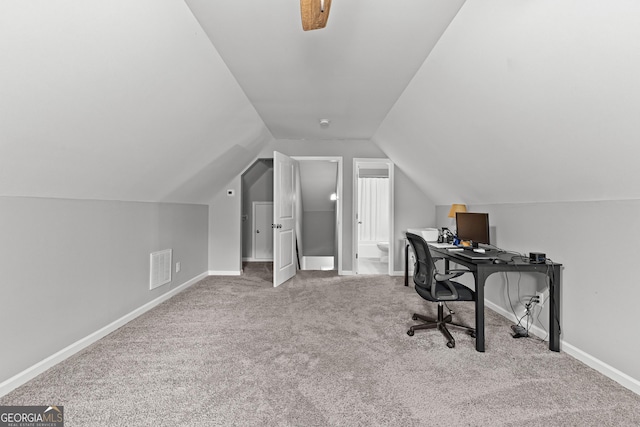 88 Carl Williams Rd, Senoia, GA 30276 - office space featuring carpet floors, lofted ceiling, and baseboards