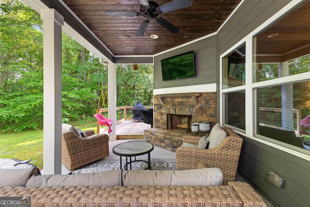 88 Carl Williams Rd, Senoia, GA 30276 - view of patio with an outdoor stone fireplace and a ceiling fan