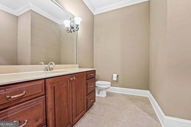 350 Greystone Dr, Milledgeville, GA 31061 - bathroom with toilet, crown molding, baseboards, tile patterned flooring, and vanity