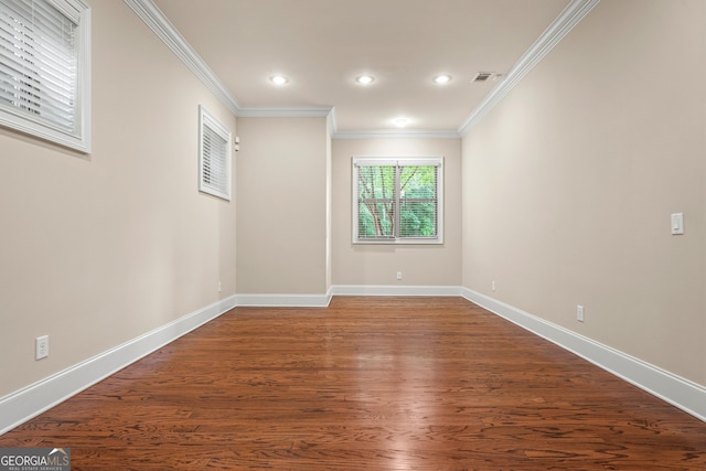 350 Greystone Dr, Milledgeville, GA 31061 - spare room with recessed lighting, baseboards, ornamental molding, visible vents, and wood finished floors