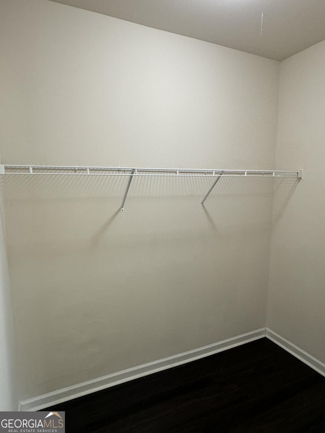spacious closet with dark wood-style floors
