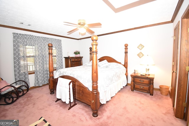 4056 Ryckeley Dr, Gainesville, GA 30504 - bedroom featuring light colored carpet, crown molding, and visible vents