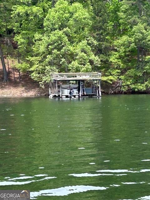 4056 Ryckeley Dr, Gainesville, GA 30504 - view of dock featuring boat lift, a water view, and a view of trees