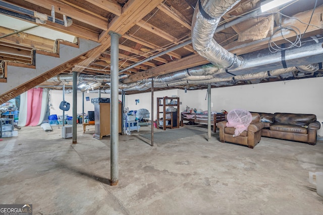 view of unfinished basement