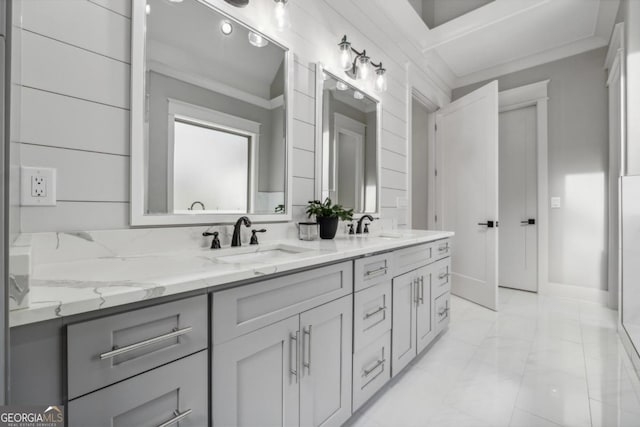 852 Tom Miller Rd, Bethlehem, GA 30620 - bathroom with marble finish floor, double vanity, and a sink