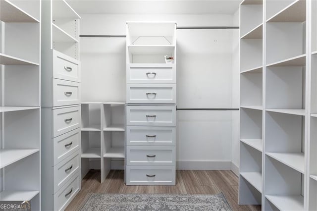 walk in closet featuring dark wood-type flooring