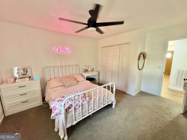 801 W Grossman Dr, Vidalia, GA 30474 - bedroom with a closet, carpet, a ceiling fan, and baseboards