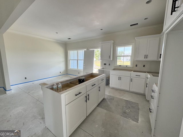 47 Ennis Rd, Pembroke, GA 31321 - kitchen featuring white cabinetry, a kitchen island, and ornamental molding