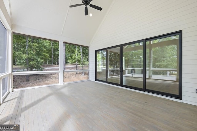 1301 Grayson Pointe Dr, Buckhead, GA 30625 - unfurnished sunroom with lofted ceiling and ceiling fan