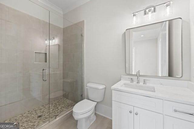 1301 Grayson Pointe Dr, Buckhead, GA 30625 - bathroom featuring toilet, a shower stall, vanity, and baseboards