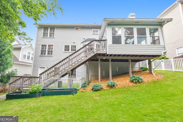 back of house with stairway and a deck
