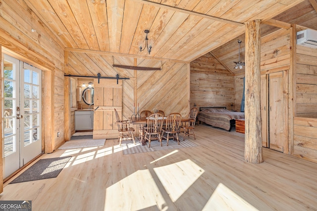 164 Delilah Ln, Lakemont, GA 30552 - unfurnished dining area featuring wooden ceiling, vaulted ceiling, wooden walls, and wood finished floors